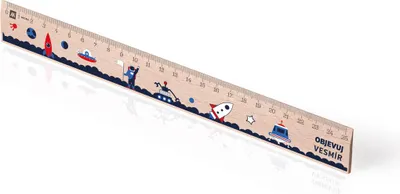 Obrázek produktu pro Metrie | Didakt-M07, Dřevěné pravítko s potiskem | Objevuj vesmír | 25 cm