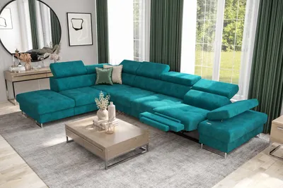 Produktbild von Ecksofa GALAXY RELAX mit Schlaffunktion, Bettkasten Relaxfunktion, verstellbaren Kopfstützen & Armlehne, Stoff Terra 75, Türkis - Links
