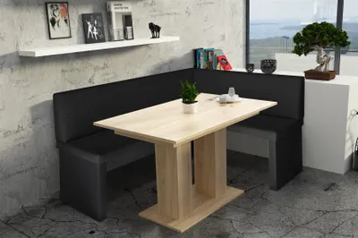 Produktbild von Eckbankgruppe 196x142 cm ROBIN XL L Schwarz / Esstisch DANTE Sonoma