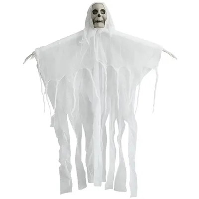 Obrázek produktu pro Závěsný halloweenský duch s lebkou 75 cm, bílá dekorace k zavěšení