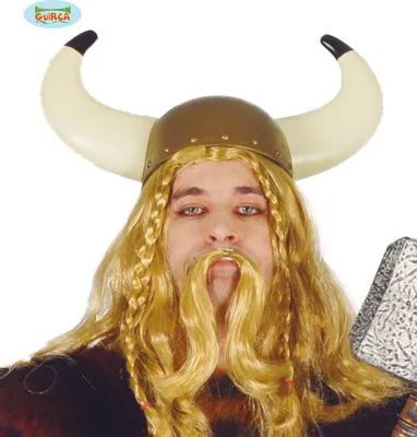Produktbild von Wikinger Helm Kostüm Karneval Hörner Nordisches Abenteuer Braun Haar, Farbe: Gold