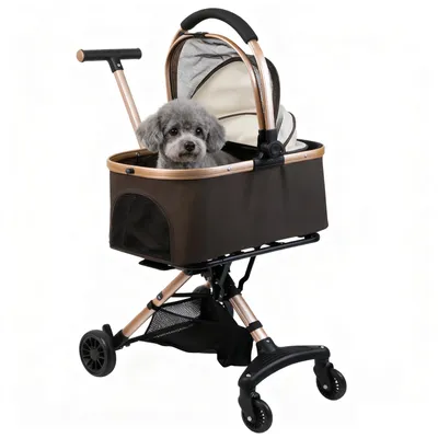 Produktbild von Hundetrolley für Hunde bis 20kg,3-in-1 Abnehmbarer Transportwagen & Autositz,Ein-Klick-Klappbar Hundewagen,Verstellbarer Griff,4 Geländegängige Räder