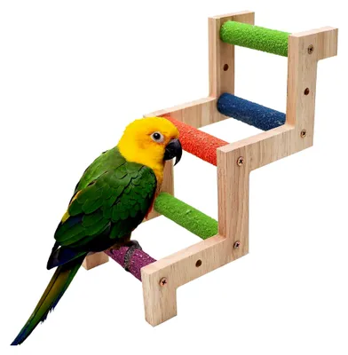 Produktbild von Kletterleiter aus Naturholz für Vögel und Nagetiere – Höhenverstellbare Sitzstange für Käfige