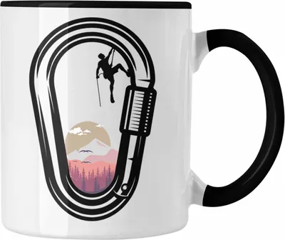 Produktbild von Trendation - Klettern Tasse Geschenk Outdoor Klettern Geschenkidee für Kletterer Karabiner Grafik (Schwarz)