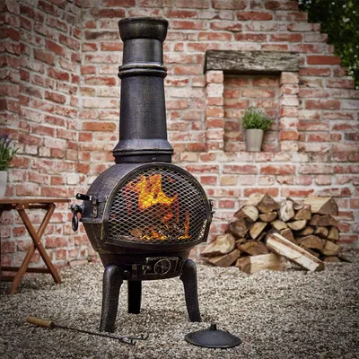 Obrázok produktu pre Krb na záhradu, liatinový - 44x44x112 cm - 28 kg - Čierna - Vonkajší krb na terasu