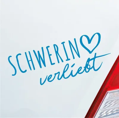 Produktbild von Auto Aufkleber Schwerin verliebt Herz Stadt Heimat Liebe Car 19x7 cm Hellblau Sticker Heckscheibenaufkleber