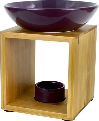 Produktbild von Duftlampe Malmö Aubergine, große Schale, Fair Trade, Aromalampe aus Bambusholz und Keramik