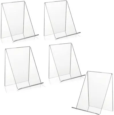 Obrázok produktu pre Ibenzoa® Sada akrylových stojanov na knihy, 5 kusov – priehľadné, 100×115×130 mm, akryl hrúbky 3 mm, ideálne na knihy, fotoalbumy a recepty, ľahké a stabilné