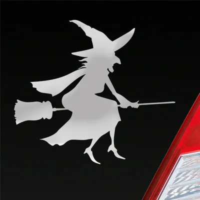 Produktbild von Auto Aufkleber Hexe Witch Besen Frau Hexerei 11x10 cm Silber Sticker Heckscheibenaufkleber