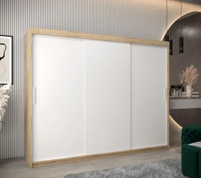 Produktbild von Schwebetürenschrank mit einer Breite von 250 cm TIMEA – Eiche Sonoma / Weiß