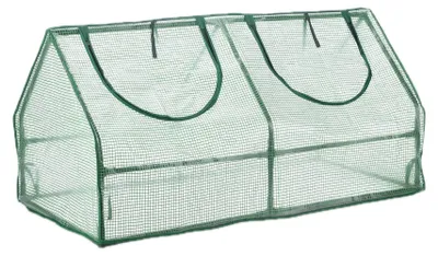 Produktbild von Relaxdays Folienfrühbeet, HBT: 60 x 120 x 60 cm, 2 Fenster, Spitzdach, Frühbeet, Aufzucht, Gewächshaus, PE, dunkelgrün