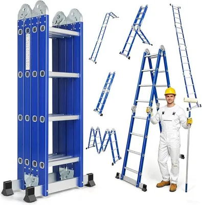 Imagen del producto de Escalera multiusos de aluminio, escalera multifuncional 6 en 1, 464 cm