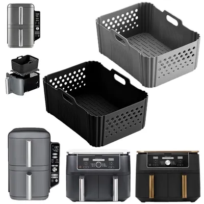 Produktbild von Silikonform Heißluftfritteuse 2 Stück für Ninja Foodi Max Dual Zone 9,5-10,4L Grau/Schwarz