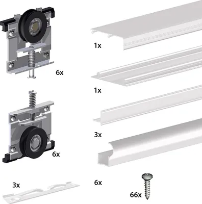 Produktbild von Schiebetürbeschlag SLID'UP 220, 270 cm, 18 mm, 3 Türen bis 70 kg, weiß, für Schränke, Kleiderschränke, Wandschränke