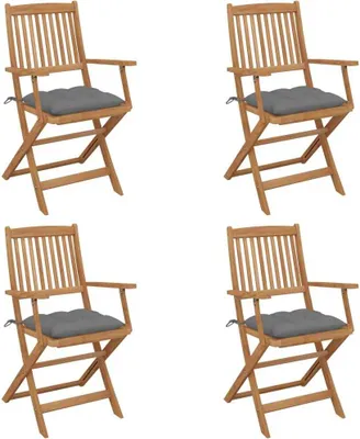 Image de Chaises pliables de jardin lot de 4 avec coussins Bois d'acacia