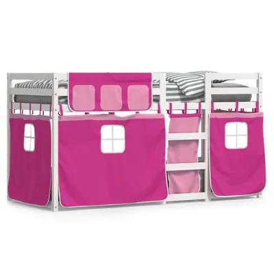 Image de vidaXL Lit superposé avec rideaux rose 80x200 cm pin massif
