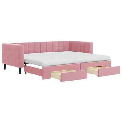Productafbeelding van vidaXL Dagbed uitklapbaar met lades, roze, 90x200 cm, fluweel