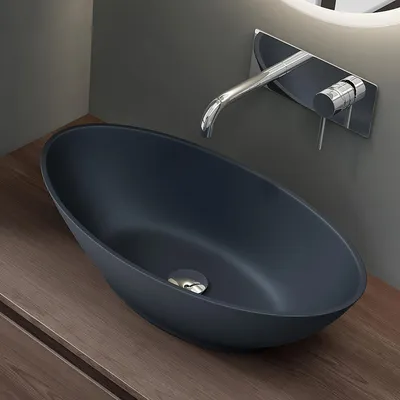 Produktbild von Mai & Mai Aufsatzwaschbecken 62,5x34,5x17,5cm Waschschale Waschtisch Waschbecken Gussmarmor in matt Anthrazit Oval Rund Waschplatz Col807