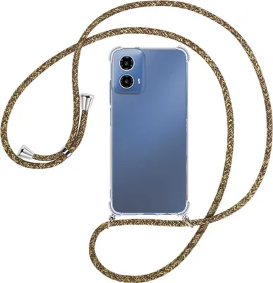 Produktbild von Handykette Backcover-Schutzhülle mit Band (Metall silberfarben) für Motorola Moto G34 5G - braun+beige