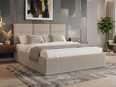 Produktbild von Polsterbett PINO 180x200 cm BEIGE mit Bettkasten und Metall Lattenrost – CORD Stoff