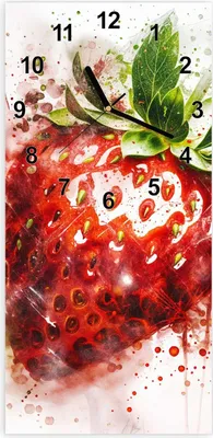 Produktbild von Wanduhr aus Glas mit Motiv Erdbeerkunstwerk- 30 x 60 cm - inkl. Aufhängesystem
