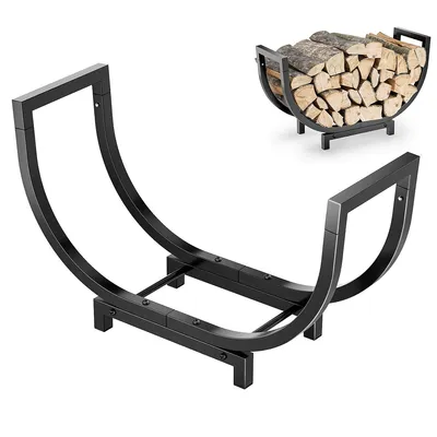 Produktbild von Brennholzregal aus Metall,Halbrundes Brennholzregal, Kaminholzregale für Innen &Außen, platzsparend & tragbar,Schwarz
