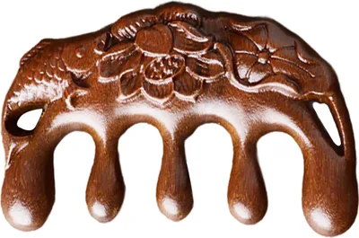 Produktbild von Sandelholz-Kopfhautmassagekamm, breite Zähne, geschnitzter Lotusfisch, Förderung des Haarwachstums, manueller Holzkopf-Ganzkörpermassagekamm