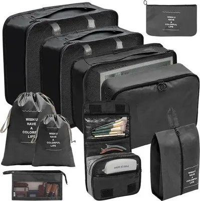 Produktbild von Famanu Koffer Organizer Set - 7-teilig, Schwarz, mit Kompressionsreißverschlüssen