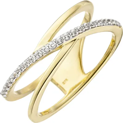 Produktbild von Ring Damenring elegant verformt 2-reihig mit weißen Zirkonia 375 Gold Gelbgold Innenumfang 60mm  Ø19.1mm