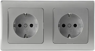Image de ChiliTec DELPHI Set 2 prises + cadre double 250V~/ 16A, prise de courant, argenté