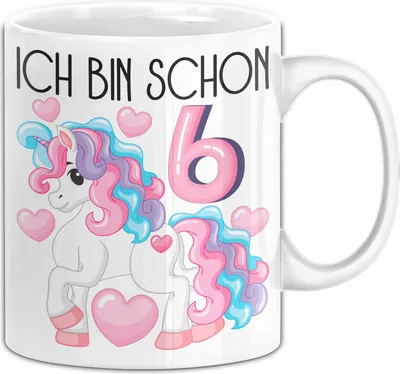 Produktbild von 6. Geburtstag Geschenk Tasse Becher Mädchen Tochter Geburtstagsgeschenk Einhorn Ich Bin Schon 6 (Weiß)