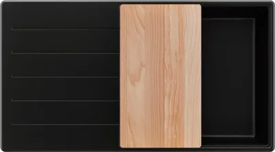 Produktbild von PRIMAGRAN Spülbecken Schwarz 90x50cm, Granitspüle 1 Becken + Ablauf-Set + Schneidebrett, Küchenspüle ab 60er Unterschrank - Kopenhagen