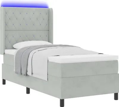 Produktbild von Boxspringbett mit Matratze mit LED Hellgrau 100 x 200 cm Samt