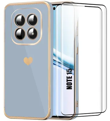 Image de Coque + 2 Verres Trempés pour Xiaomi Redmi Note 15 5G/4G, Silicone Motif Cœur Anti-Rayure - Bleu