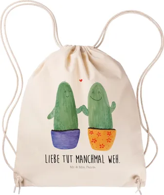 Produktbild von Mr. & Mrs. Panda Beutel Kaktus Liebe - Transparent - Geschenk, Hochzeit, Sportbeutel, gymnastiktasche, baumwoll turnbeutel, Kakteen, wander rucksack, Love, Trennung