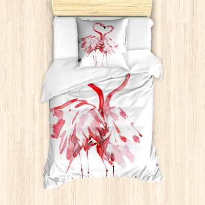 Produktbild von ABAKUHAUS Flamingo Mantele, Lovers Kissing, Milbensicher Allergiker geeignet mit Kissenbezügen, 135 cm x 200 cm - 80 x 80 cm, Dunkler Coral Weiß
