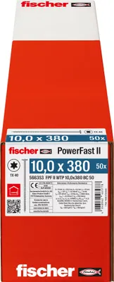 Produktbild von fischer Holzbauschraube PowerFast FPF II WTP 10,0 x 380 BC 50 Tellerkopf mit Innenstern TX Teilgewinde galvanisch verzinkt blau passiviert, 50 Stück