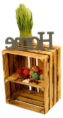 Produktbild von Holzkiste Johanna | 50 x 40 x 30 cm | Geflammte Kiste mit Unterteilung für Wein und Obst | Ideal als Regal, Aufbewahrungskiste oder Spielzeugkiste