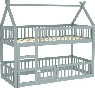 Image de Lit superposé pour enfants 90 x 200 cm, lit familial pour enfants, lit superposé avec escalier, style loft, structure en bois massif