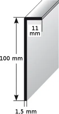 Produktbild von Einklebe-Sockelleiste für Designbeläge, Höhe: 100 mm, Breite: 11 mm, Aluminium (silber eloxiert), gebohrt, Typ: 464