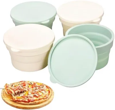 Produktbild von PromoHome® Pizzateig Aufbewahrungsbehälter – Set aus 4 Silikon Gärbehältern, 13 x 13 x 8 cm, Grün