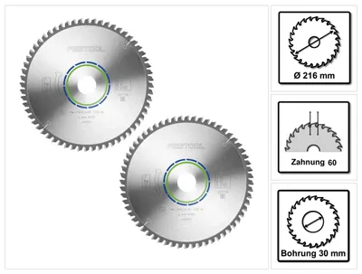 Image de Festool ALUMINIUM/PLASTICS W60 Lame de scie circulaire, 216 mm, 60 dents, 2pcs. (2x 491051)