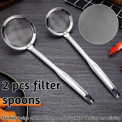 Produktbild von Famanu Schaumkelle Set 2 Stück - 34,5 cm/29 cm, feine Siebe, rostfreies Edelstahl