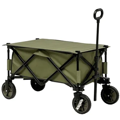 Produktbild von Handwagen – Faltbarer Handwagen – Gartenwagen – Strandbuggy – Campingwagen – Mit 5 Seitentaschen – Teleskopgriff – 108 x 55 x 93 cm – Grün