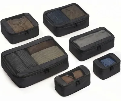 Produktbild von Kofferorganizer Packtaschen Reisetaschen-Set - 6 Stück - Schwarz - Kompressionsreißverschluss - Für Koffer und Reise