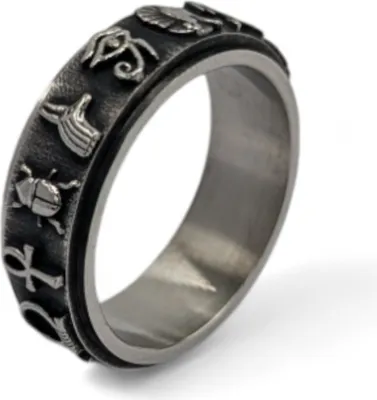 Produktbild von Anti Stress Fidget Ägyptische Symbole Anxiety Ring US 10 Silber