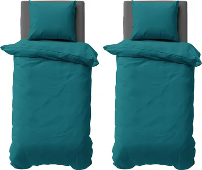 Produktbild von 4 teilige Uni Bettwäsche 135x200 cm Mikrofaser Petrol Türkis Bettbezug Garnitur Set