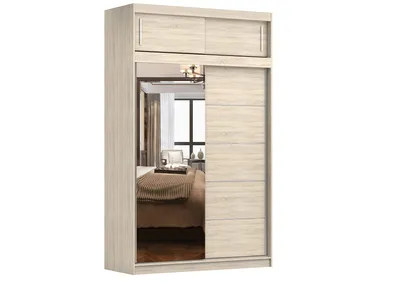 Produktbild von Schwebetürenschrank Kleiderschrank Schrank 150cm mit Spiegel und Aufsatz 150/45/61cm Sonoma/Sonoma Vista 05