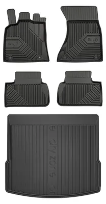 Image de Tapis en caoutchouc + bac de coffre pour Porsche Macan I 2013-2024 (SUV, coffre standard) – 5 pièces, noirs, sur mesure