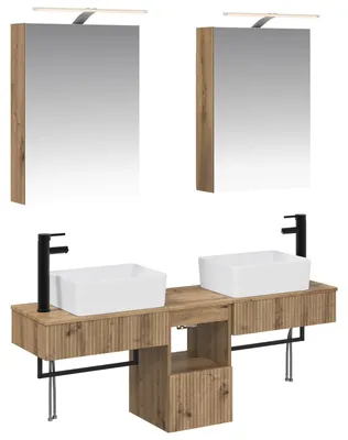 Immagine prodotto di 5 mobili da bagno, effetto legno artigianale, 50 x 14,5 x 70 cm